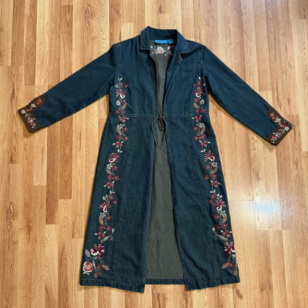 Flamingo Road Women’s Floral Blue Duster with Tie Front 100% Cotton Size Large